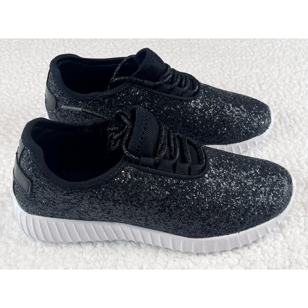 (NIB) FOREVER LINK • Black/White Remy Glitter Lace-Up Sneakers, 6 - Picture 10 of 16